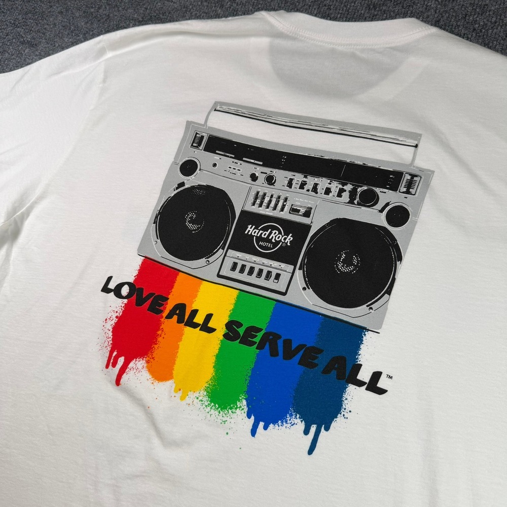 Hard Rock T-Shirt Mens XXL White Pride Rainbow Boombox Love All Serve All NWT